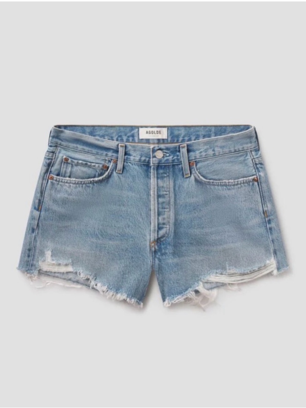 Agolde Light Wash High-Rise Denim Cutoff Shorts